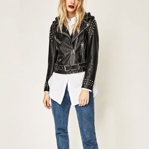 Zara vegan leather jacket with detachable hood